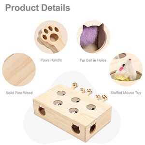 MEWOOFUN Cat Toys Interactive Whack-a-mole Solid Wood Toys for Indoor Cats Kitten Catch Mice Game