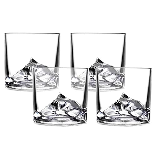 LIITON Mt Everest Whiskey Glasses Set of 4, Heavy Rocks Glasses Gift Set With Raised Mountain For A Quick Chill Without Ice