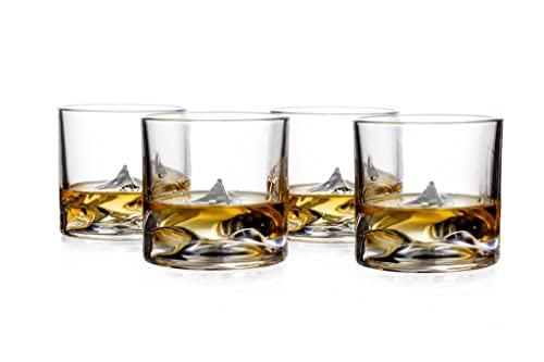 LIITON Mt Everest Whiskey Glasses Set of 4, Heavy Rocks Glasses Gift Set With Raised Mountain For A Quick Chill Without Ice