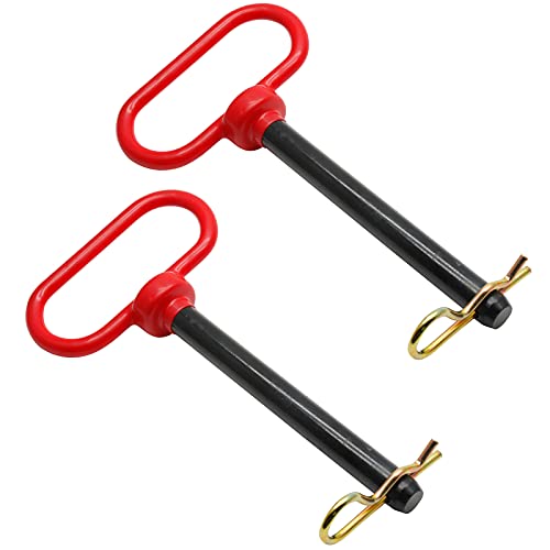 Bonsicoky 2Pcs Tractor Towing Hitch Pin and Clip, 5/8 x 6 Inch Trailer Gate Pin for Towing Tractor, RV, Truck, Boat, Car - Red Handle