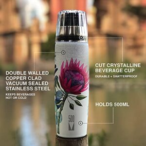 Simple Clean Stuff-V500-Stainless Steel Bottle, Triple Layer Insulate Vacuum Travel Thermos, w/Crystaline Cup-Perfect for Wine, Cocktails, Beverages like Tea/Coffee-Hot 18 hrs/Cold 48 hrs-500ml/16.9oz