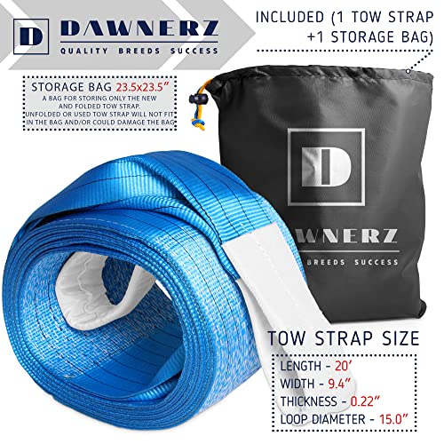 Tow Strap Heavy Duty 20 ft 150000 lbs - Dawnerz Towing Rope 6 m 75 US Tons for Truck Bus and Tractor