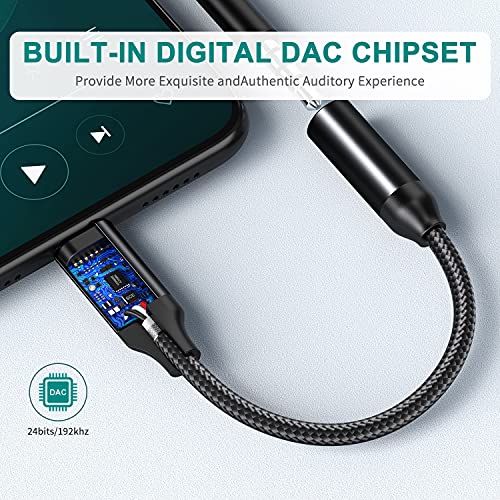 SGS Certified DAC USB-C to 3.5mm Headphone Adapter - Al Alloy Head for Samsung Galaxy S23/S22/S21 Ultra, Note10, Pixel 7/6/5/4/3/2, MacBook, iPad Pro & More - Type C to Aux Dongle, Black