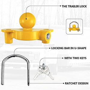 Cenipar Universal Trailer Hitch Security Adjustable Lock Tow Ball Coupler,Heavy-Duty Steel Fits 1-7/8”,2”,2-5/16” Couples (Yellow)