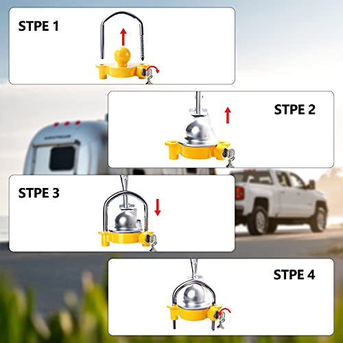 Cenipar Universal Trailer Hitch Security Adjustable Lock Tow Ball Coupler,Heavy-Duty Steel Fits 1-7/8”,2”,2-5/16” Couples (Yellow)