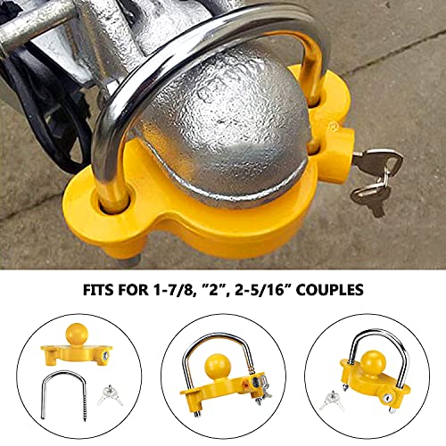 Cenipar Universal Trailer Hitch Security Adjustable Lock Tow Ball Coupler,Heavy-Duty Steel Fits 1-7/8”,2”,2-5/16” Couples (Yellow)