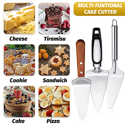3 Pieces Pie Server Set Stainless Steel Pie Spatula Serrated with Comfortable Handle, Easy to Grip for Cutting and Serving Desserts Pizza and Cake