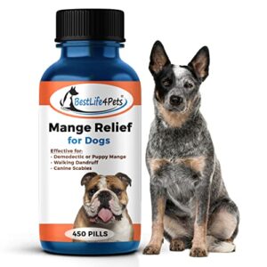 demodectic mange relief for dogs - all natural healthy coat and itch relief for puppy mange, canine scabies and walking dandruff on skin (450 pills)