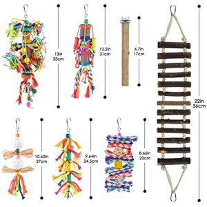 KATUMO Small Bird Toys, Natural Wood Ladder Colorful Bamboo Hanging Shredding Toys Parrot Chew Wooden Blocks Bird Perch for Parakeets, Conures, Cockatiels, Budgies, Love Birds and Other Small Birds