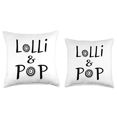 Lollypop Lolly and Pop Grandparents TShirt Gift Lolli and Pop Tshirt Grandparents Couples Lollipop Tee Throw Pillow, 18x18, Multicolor