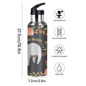 Kids Sloth Insulated Water Bottle with Straw Lid & Handle Reusable Vacuum Stainless Steel for Girls