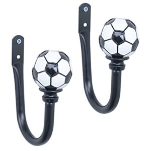 doitool 2pcs u shaped metal hooks with soccer ball metal hanging hooks adhesive heavy duty coat hooks wall decor hooks for curtains (black)