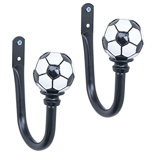 DOITOOL 2pcs U Shaped Metal Hooks with Soccer Ball Metal Hanging Hooks Adhesive Heavy Duty Coat Hooks Wall Decor Hooks for Curtains (Black)