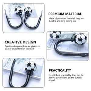 DOITOOL 2pcs U Shaped Metal Hooks with Soccer Ball Metal Hanging Hooks Adhesive Heavy Duty Coat Hooks Wall Decor Hooks for Curtains (Black)