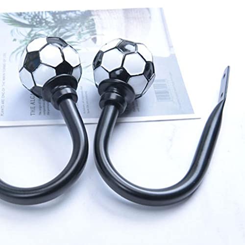 DOITOOL 2pcs U Shaped Metal Hooks with Soccer Ball Metal Hanging Hooks Adhesive Heavy Duty Coat Hooks Wall Decor Hooks for Curtains (Black)