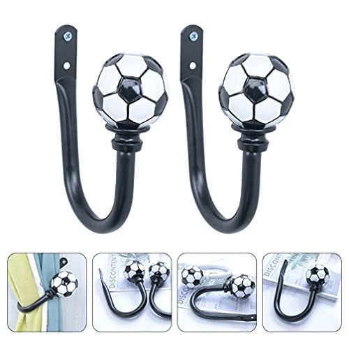 DOITOOL 2pcs U Shaped Metal Hooks with Soccer Ball Metal Hanging Hooks Adhesive Heavy Duty Coat Hooks Wall Decor Hooks for Curtains (Black)