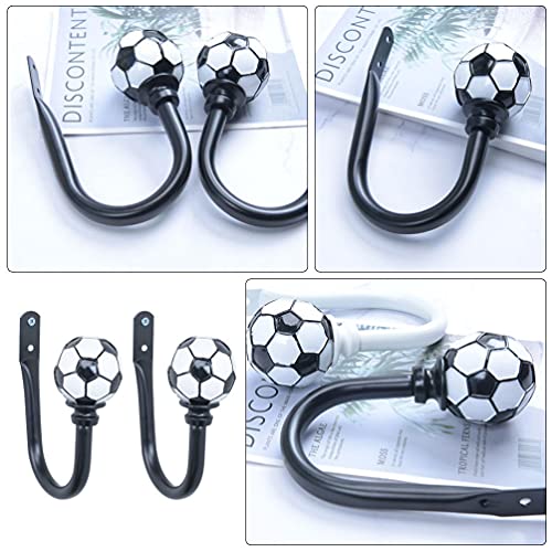 DOITOOL 2pcs U Shaped Metal Hooks with Soccer Ball Metal Hanging Hooks Adhesive Heavy Duty Coat Hooks Wall Decor Hooks for Curtains (Black)