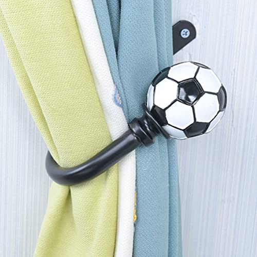 DOITOOL 2pcs U Shaped Metal Hooks with Soccer Ball Metal Hanging Hooks Adhesive Heavy Duty Coat Hooks Wall Decor Hooks for Curtains (Black)