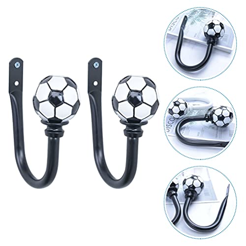 DOITOOL 2pcs U Shaped Metal Hooks with Soccer Ball Metal Hanging Hooks Adhesive Heavy Duty Coat Hooks Wall Decor Hooks for Curtains (Black)