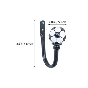 DOITOOL 2pcs U Shaped Metal Hooks with Soccer Ball Metal Hanging Hooks Adhesive Heavy Duty Coat Hooks Wall Decor Hooks for Curtains (Black)