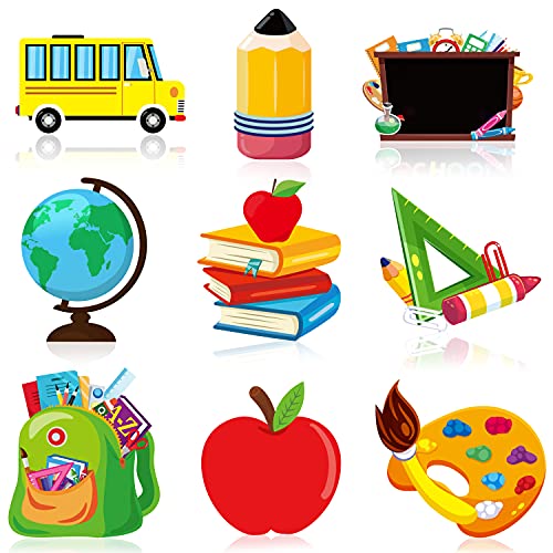 WATINC 45PCS Back To School Cut-Outs Decoration, School Bus for First Day of Classroom Theme Essentials Wall Decal Bulletin for Colorful Book Chalkboard Decor for Kids and Teacher Party Favor Supplies