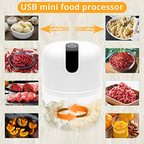 KUFUNG Electric Mini Garlic Chopper 250ML,Wireless Portable Mini Food Chopper with USB Charging,Onion Chopper Electric Mini Chopper for Garlic/Onions/Vegetables/Salad/Pepper (White)