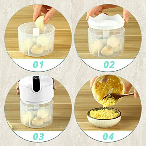 KUFUNG Electric Mini Garlic Chopper 250ML,Wireless Portable Mini Food Chopper with USB Charging,Onion Chopper Electric Mini Chopper for Garlic/Onions/Vegetables/Salad/Pepper (White)