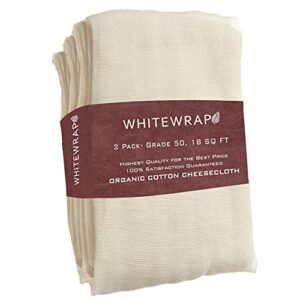 whitewrap cheesecloth grade 50 18 sq ft 2 pack | 100% unbleached cheesecloth | cheese cloth for straining, cheesecloth for cooking, organic cheesecloth, muslin cloths for straining butter, nut milk