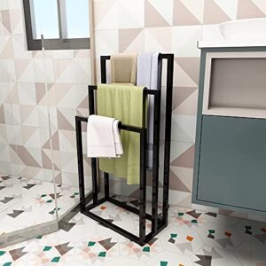hahrir 3-tier metal towel rack modern freestanding black towel rack, bathroom metal storage towel rack, black