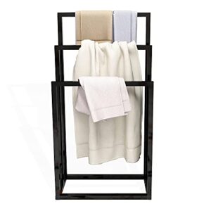 HAHRIR 3-Tier Metal Towel Rack Modern Freestanding Black Towel Rack, Bathroom Metal Storage Towel Rack, Black