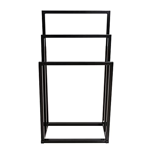 HAHRIR 3-Tier Metal Towel Rack Modern Freestanding Black Towel Rack, Bathroom Metal Storage Towel Rack, Black