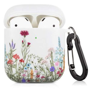 cutebricase airpods case, yellow flowers airpod case for women girls protective hard airpod case cover for apple airpods 2 & 1 with keychain compatible with wireless charging (flowers)