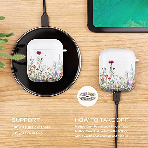 Cutebricase Airpods Case, Yellow Flowers Airpod Case for Women Girls Protective Hard Airpod Case Cover for Apple AirPods 2 & 1 with Keychain Compatible with Wireless Charging (Flowers)