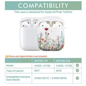 Cutebricase Airpods Case, Yellow Flowers Airpod Case for Women Girls Protective Hard Airpod Case Cover for Apple AirPods 2 & 1 with Keychain Compatible with Wireless Charging (Flowers)