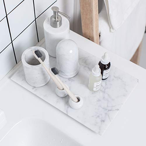 JIMEI Marble Rectangular Vanity Tray for Bathroom – Marble Kitchen Serving Tray for Coffee, Cheese, Pastries, Bread – Jewelry Storage Organizer Decorative Tray for Dresser, nightstand or Desk