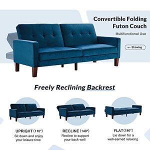 LTT Futon Sofa Bed, Futon Couch, Sofa Bed Upholstery Fabric Living Room Sofa Velvet Lounger Sofa Blue Green