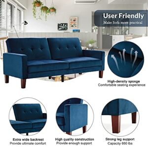 LTT Futon Sofa Bed, Futon Couch, Sofa Bed Upholstery Fabric Living Room Sofa Velvet Lounger Sofa Blue Green