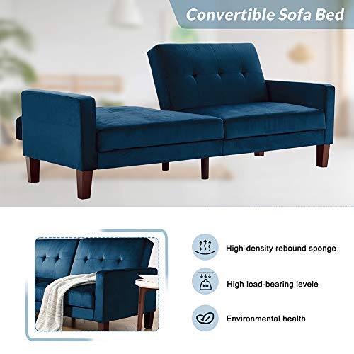 LTT Futon Sofa Bed, Futon Couch, Sofa Bed Upholstery Fabric Living Room Sofa Velvet Lounger Sofa Blue Green