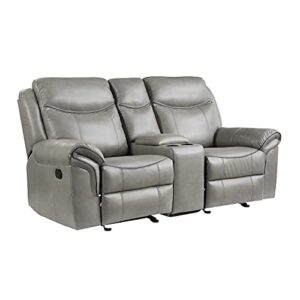 lexicon braelyn faux leather double glider reclining loveseat with center console, receptacles, and usb ports, 80" w, gray