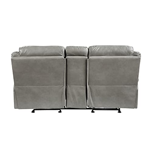 Lexicon Braelyn Faux Leather Double Glider Reclining Loveseat with Center Console, Receptacles, and USB Ports, 80" W, Gray