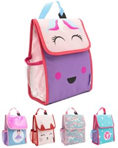 joy2b kids lunch bag - insulated unicorn lunch bag kids with water bottle holder - reusable snack bags for boys and girls, lunch box kids perfect for school camp travel - unstoppable unicorn