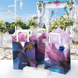 Homeadow Bags - 50 Pcs Thank You Gift Bags, Medium (10"x8"), Paper Shopping Bags For Boutique, Bulk Kraft Paper Bags with Handles, Wedding Favor, Retail Shopping Goody Bags – Pink Blue Flower with Golden Lines