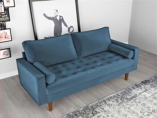 Container Furniture Direct Womble Modern Velvet Upholstered Living Room Diamond Tufted Chesterfield Sofa with Gleaming Nailheads, Ross Blue