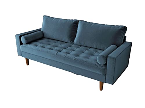 Container Furniture Direct Womble Modern Velvet Upholstered Living Room Diamond Tufted Chesterfield Sofa with Gleaming Nailheads, Ross Blue