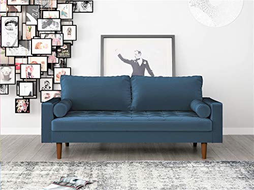 Container Furniture Direct Womble Modern Velvet Upholstered Living Room Diamond Tufted Chesterfield Sofa with Gleaming Nailheads, Ross Blue