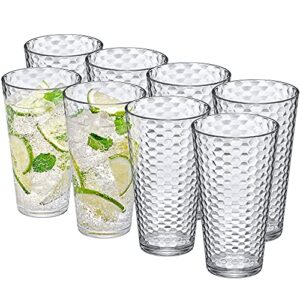 amazing abby - snowflake - 24-ounce plastic tumblers (set of 8), plastic drinking glasses, all-clear high-balls, reusable plastic cups, stackable, bpa-free, shatter-proof, dishwasher-safe