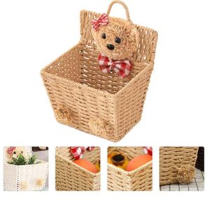 DOITOOL Bear Storage Basket Willow Basket Rustic Hanging Woven Storage Bin Desktop Sundries Makeup Basket with Lid Handle Multifunctional Wicker Organizer Khaki