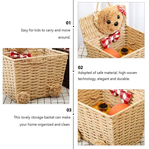 DOITOOL Bear Storage Basket Willow Basket Rustic Hanging Woven Storage Bin Desktop Sundries Makeup Basket with Lid Handle Multifunctional Wicker Organizer Khaki