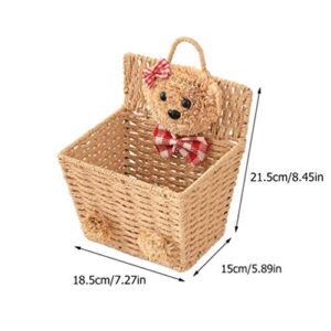 DOITOOL Bear Storage Basket Willow Basket Rustic Hanging Woven Storage Bin Desktop Sundries Makeup Basket with Lid Handle Multifunctional Wicker Organizer Khaki