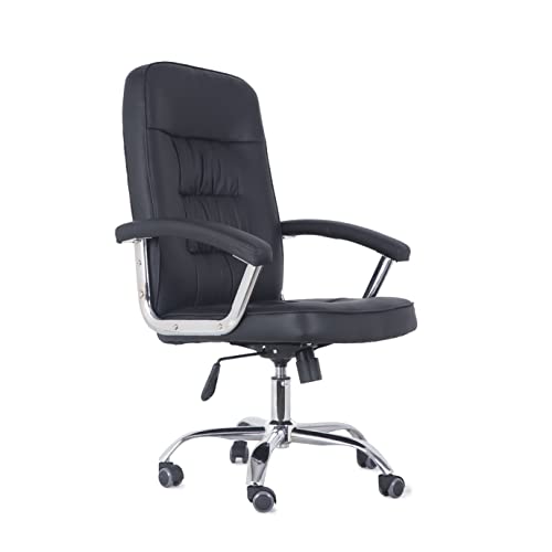 Comfty Lumbar Support and Chrome Base Leather Office Chair, 42.13"-45.28", Black